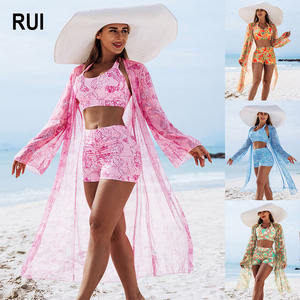 Ensemble de maillots de bain RUIQUWIN pour femmes, taille haute, push-up, floral, 3 pièces, OEM ODM, plage, vacances, mode, grande taille, vente en gros - Product Image 1