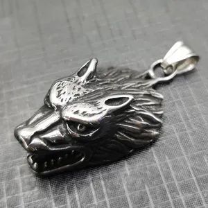 Herren Wolf Kopf Wolf Anhänger Halskette Edelstahl Wikinger Wolf Symbol Nordic Schmuck Amulett Anhänger