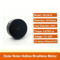 Moteur brushless à rotor externe à arbre creux 35GM16 7.4-24V 0.078Nm alésage 4mm pour articulation robotique, LiDAR, cardan médical et automatisation