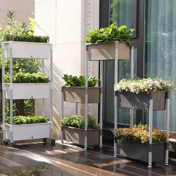 Kunststoff Vertikal Garten Hochbeet 3-Tier Vertikal Erhöhte Pflanz kiste für Gemüse Blumen Kräuter Balkon Gewächshaus