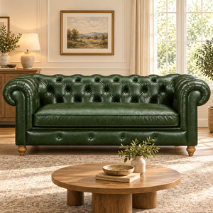 Genuine Leather Chesterfield <b>Three</b> Seat Tufted Back Rolled Arm Midcentury Modern Bed for Villa and School Use - Product Image 6