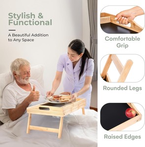 Plateaux de <span class=keywords><strong>lit</strong></span> en bois pour <span class=keywords><strong>manger</strong></span> et utiliser un ordinateur portable - Table de <span class=keywords><strong>lit</strong></span> pliable réglable anti-déversement avec 2 emplacements pour médias pour la salle de bain - Product Image 3
