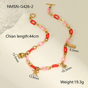 Conjunto de Collar y Pulsera de Acero Inoxidable Chapado en Oro, Estilo Marino, <span class=keywords><strong>Cadena</strong></span> de Resina con Colgante de Concha y Estrella de Mar para Mujer - Product Image 6