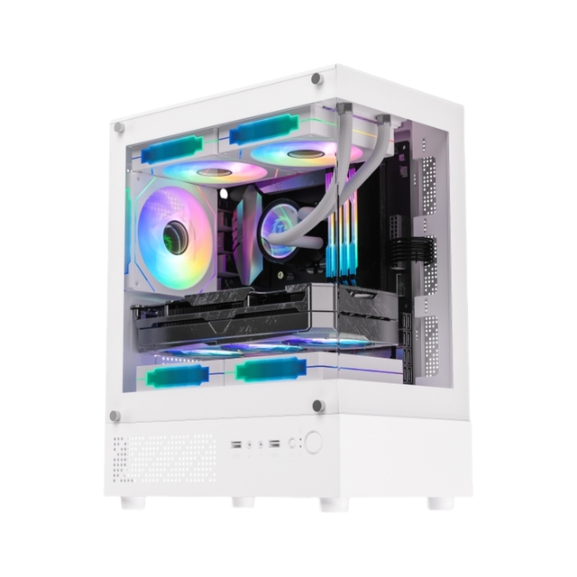 Panoramic View Tempered Glass Side Panel Steel Front Mid Tower Gaming MicroATX PC Case with 240mm Water Cooling Support