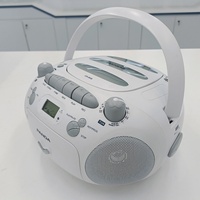 PANDA CD-203 Boombox CD portable rétro avec lecteur de cassette AM/FM/USB, télécommande, écran, gris blanc, prise casque
