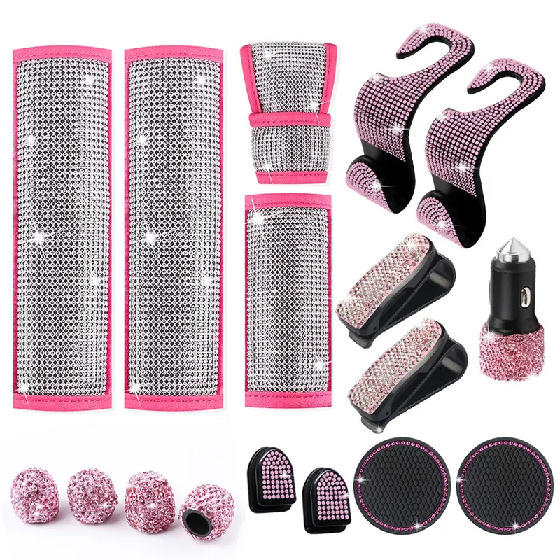 Personalizado rosa brillante diamante estilo Rhinestone lujo cristal Bling cubiertas universales en la cubierta del volante coches para mujer