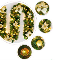 Guirlande de Noël en rotin LED Décoration Artificielle Arbre de Noël Décors de Fête Bande Ornement Couronne Lumière Fleur Bande 2.7M