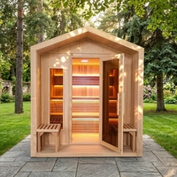 Sauna à vapeur sèche en promotion, design élégant en forme de maison, sauna extérieur moderne en bois massif pour 3-4 personnes