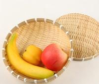 Panier en bambou tissé à la main, de forme ronde, pour ranger les aliments, style rustique, écologique