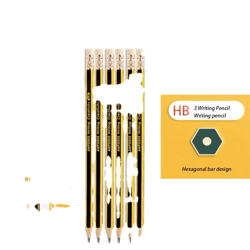 एचबी लकड़ी के पेंसिल बैग रबर हेड हेक्स बार को कला कला विशेष परीक्षा पेंसिल से खींचने के लिए छात्रों से गिरना आसान नहीं है