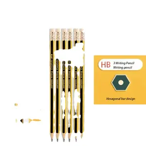 Hb Sac à crayons en bois Tête en caoutchouc Barre hexagonale n'est pas facile à tomber Étudiants Dessin Art Art Crayon d'examen spécial
