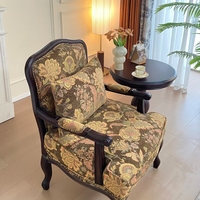 Canapé simple en tissu de style américain vintage, fauteuil tigre, salon, balcon, loisirs, tabouret en bois massif à dossier haut