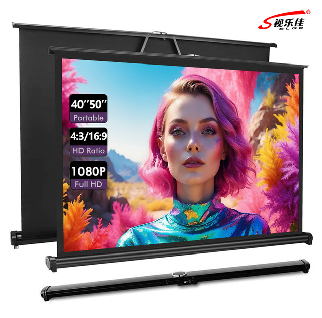 40-50 Inch 4:3 Portable HD Tabletop Projector Screen Matte White Roll & Pull Projection Screen for Home Cinema & Office