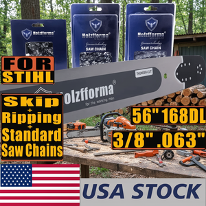 Barra guida solida da 56 pollici 3/8'' .063'' con 168 maglie di trasmissione, set completo di catena per sega a dente pieno per taglio longitudinale - Product Image 3