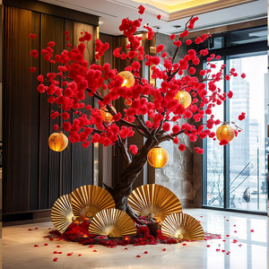 Albero di Prugna Rossa Artificiale Grande su Misura per Interni, Piante Verdi Simulate per Decorazione Paesaggistica di Hotel e Ville - Product Image 5