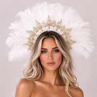 Nouvelles coiffes en plumes blanches de luxe, cousues à la main, qualité supérieure, mode unisexe, pour événements et carnaval
