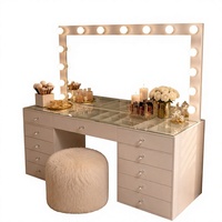 Coiffeuse moderne à succès avec éclairage LED 3 couleurs, grand miroir et tiroirs – Meuble de chambre à coucher, nouveauté pour la maison