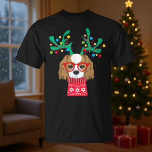 T-shirt de Noël Cavalier King Charles Spaniel avec motif de bois de renne et de pull - Product Image 3