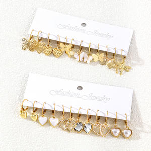 Juego de 12 Pares de Aretes de Zirconia con Forma de Corazón, Mariposa y Libélula, de Aleación de Zinc, Joyería de Moda, Regalo para Mujer 2024 - Product Image 2