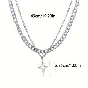 <span class=keywords><strong>Collana</strong></span> con ciondolo a catena cubana in argento a doppio strato lucida per uomo Hiphop gioielli da ragazzo Cool - Product Image 2