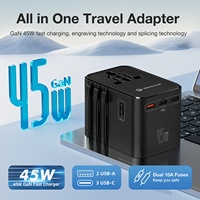 Adaptateur de voyage Wontravel Multi Nation Chargeur Usb Worldwide 45W Adaptateur de voyage à charge super rapide avec données USB-c à C
