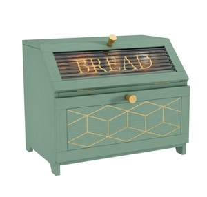 Sage <strong>Green</strong> Bamboo <strong>Bread</strong> Box Double Layer Large Capacity Kitchen Storage <strong>Bin</strong> With Gold Knobs Fruit Basket - Product Image 1