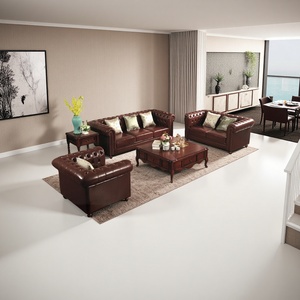 Juego de Sofás de Cuero Genuino de Lujo Americano, Muebles Clásicos para Sala de Estar, Conjunto de Sofás Personalizado para Villa - Product Image 5