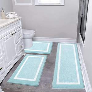 Juego de alfombras de baño de Cachemira de imitación Simple de 3 piezas con diseño de dibujos animados, alfombrilla de inodoro antideslizante absorbente para suelo de ducha en Stock - Product Image 4