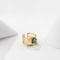 MOYU 2022 Thiết Kế Ban Đầu Nhẫn Bạc Sterling 18K Vàng Vuông Đá Zircon Xanh 3 Lớp Nhẫn
