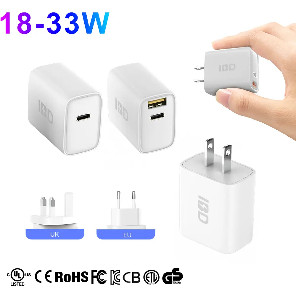 OEM Logo Fast Desktop Uk Eu Us Plug Home Qc3.0 Pd-PPS Phone Pd 30w Qc 18w Mini 30w Usb Type c Usb-c 33W Wall Charger Adapter