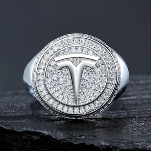 Anillo de Moissanita Redondo Estilo Iced Out Tesla con Certificado GRA, Plata 925 Chapada en Platino, Joyería de Lujo Hip Hop, Anillo de Moissanita para Hombre - Product Image 1