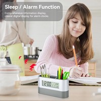Réveil numérique électronique multifonctionnel silencieux pour la maison et le bureau, avec fonction snooze, porte-stylo, affichage de la date, de la température et du calendrier
