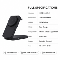 Station de charge sans fil magnétique pliable 3-en-1 avec ventilateur de refroidissement pour iPhone, Samsung et Apple Watch, AirPods