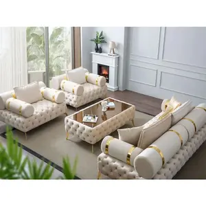 Set sofa mewah desain Italia terbaru furnitur ruang tamu sofa ruang tamu beludru berkualitas tinggi Chesterfield
