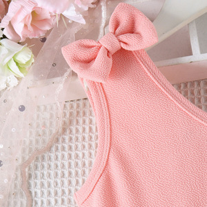 Ropa de verano para niñas, vestido acampanado para niños, correa de lazo, hombro oblicuo, Color sólido, rosa, diseño Sexy, vestido ajustado - Product Image 2