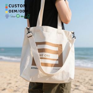Cotton Eco-Friendly <b>Large</b> Beach Shopping Office Travel Fashion Youth Durable <b>Canvas</b> <b>Bag</b> With Long Strap - Product Image 1