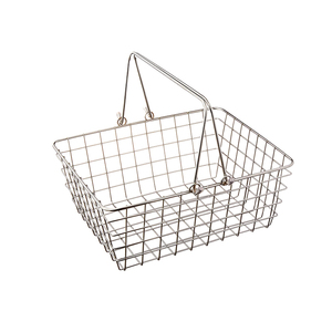 Factory Direct Rectangular Chrome Supermarket Stainless Steel Wire Mesh Metal Shopping Basket With 2 Handles