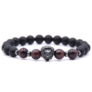 Pulsera elástica con cuentas de cabeza de león negro para hombre, cuentas de ágata de ónix negro mate de 8mm, Chakra curativo, ansiedad, alivio del estrés, Reiki, Yoga - Product Image 4