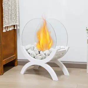 Creative Design White Wooden Bioethanol Fireplace Assemblable Indoor Decorative Table Fireplace With White Stone