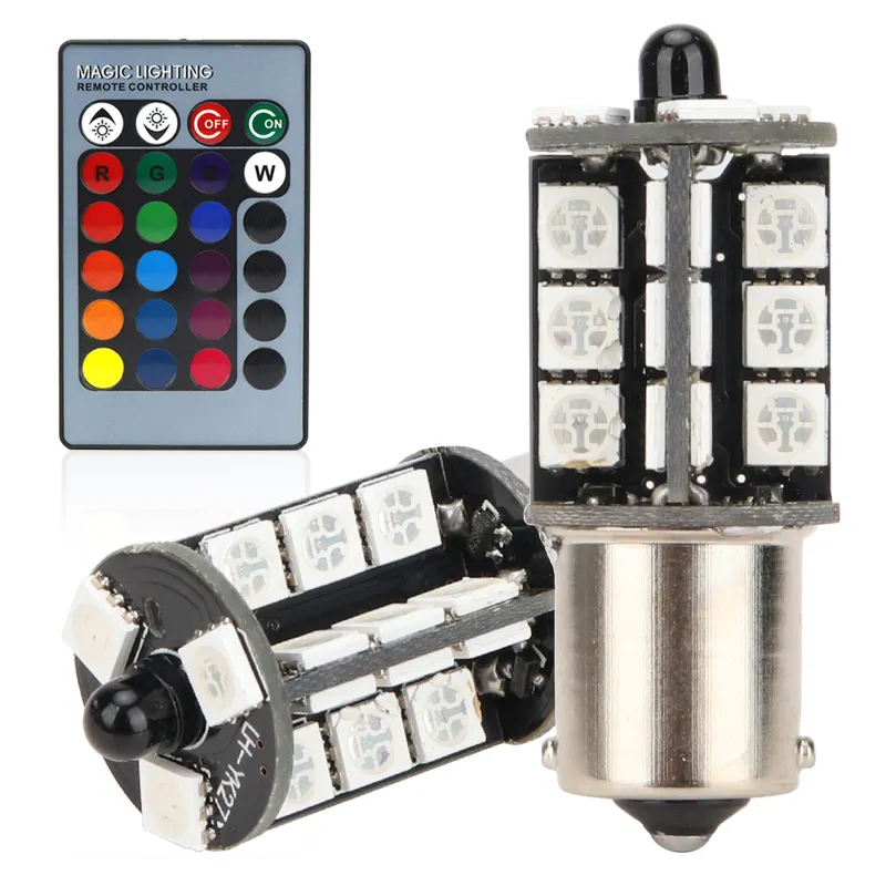 Remote Control RGB Led Bulb Car Brake Stop Signal Light 5050 27 SMD Canbus 1156 1157 T20 T25 Turn Signals
