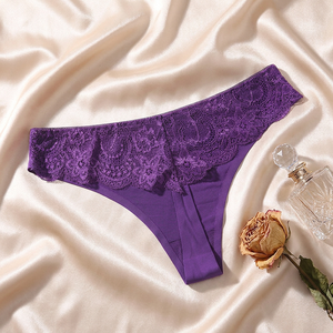 Solid Color Eyelash Lace Women <b>Thong</b> Panties Soft Stretchy Low Waist Minimalist Sexy Ladies T-back Plus Size <b>Seamless</b> Panties - Product Image 2