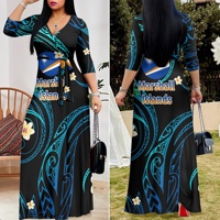 Robe décontractée longue et écologique de conception tribale des îles Marshall ceinture de robe de grande taille personnalisée pour le luxe d'automne