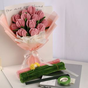 K-Style Tulip Pipe Cleaner <b>Box</b> Complete DIY Set with 100 Pink100 Green Stems Pearl Accents Greeting <b>Card</b> All Extras - Product Image 1