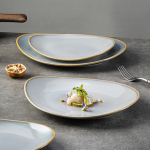 Assiettes en grès de haute qualité YAYU, grises, émaillées craquelées, pour la restauration et l'hôtellerie, vente en gros, vaisselle gastronomie - Product Image 3