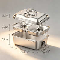 Boîte à lunch bento multicouche en acier inoxydable 304 de 1,8 L avec couvercle, pour étudiants, usage quotidien, style rétro, boîte de rangement alimentaire portable