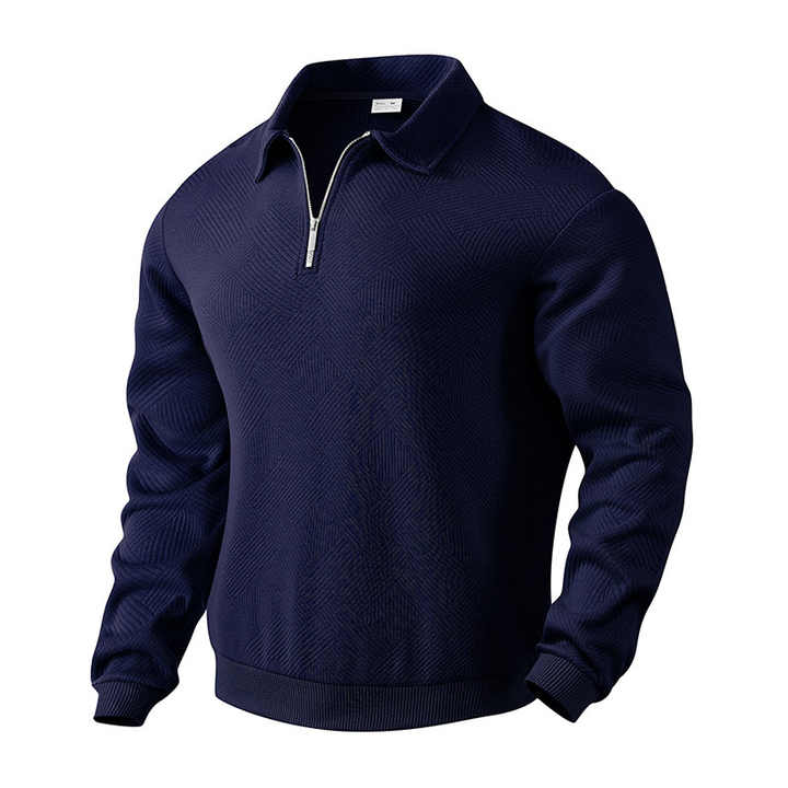 Polyester Fashion casual Vintage Heavy Jacquard Long-Sleeved Lapel Half-Zip Men's Top Fall Hoodie & Sweatshirt