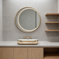 Miroir de salle de bain LED rétroéclairé de luxe personnalisé, miroir rond intelligent moderne avec fonction anti-buée et variateur d'intensité pour projet de villa