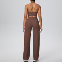 Conjunto de Yoga al por Mayor para Mujer, Tallas Grandes, Cuello Halter, Sin Costuras, Cintura Elástica, Sujetador Deportivo, Pantalones Acampanados, Ropa de Gimnasio y Fitness, Fabricante OEM