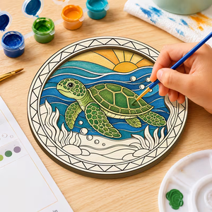 OCHOICE Kit d'art en bois multicouche <span class=keywords><strong>tortue</strong></span> marine en gros, découpe laser, ensemble <span class=keywords><strong>de</strong></span> peinture DIY, thème océan, décoration murale pour la maison, cadeau fait main - Product Image 2