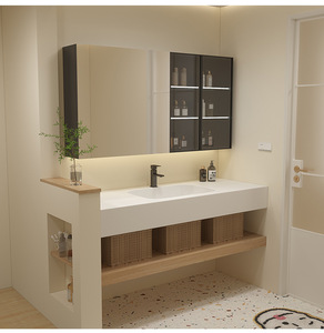 <b>Light</b> Luxury Hotel Wind Rock Board Seamless Ceramic Integrated Basin Intelligent <b>Mirror</b> Wall Hanging Bathroom Cabinet - Product Image 5
